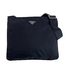 Prada-Prada Tessuto Triangle Logo Plate Messenger Bag-Black