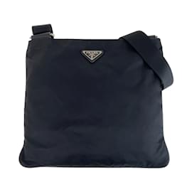 Prada-Prada Tessuto Triangle Logo Plate Messenger Bag-Black