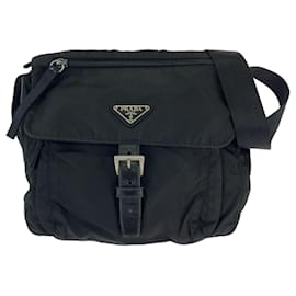 Prada-Prada Tessuto Triangle Logo Plate Messenger Bag-Black