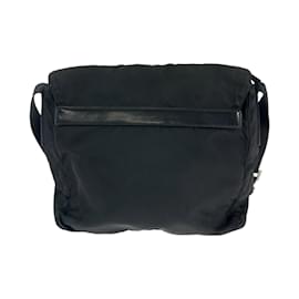 Prada-Prada Tessuto Triangle Logo Plate Messenger Bag-Black