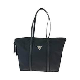 Prada-Prada Tessuto Triangle Logo Plate Tote Bag-Black