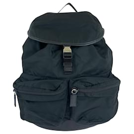 Prada-Prada Tessuto Triangle Logo Plate Backpack-Black