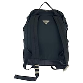 Prada-Prada Tessuto Triangle Logo Plate Backpack-Black