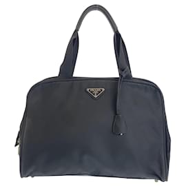 Prada-Prada Tessuto Triangle Logo Plate Tote Bag-Black