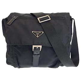 Prada-Prada Tessuto Triangle Logo Plate Shoulder Bag-Black