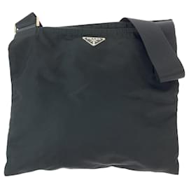 Prada-Prada Tessuto Triangle Logo Plate Shoulder Bag-Black