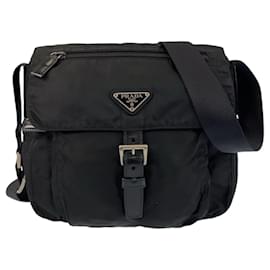 Prada-Prada Tessuto Triangle Logo Plate Messenger Bag-Black