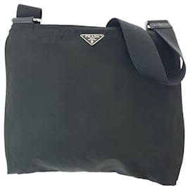 Prada-Prada Tessuto Triangle Logo Plate Black Nylon Shoulder Bag-Black
