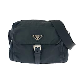 Prada-Prada Tessuto Triangle Logo Plate Shoulder Bag-Black