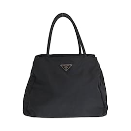 Prada-Prada Tessuto Triangle Logo Plate Tote Bag-Black