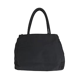 Prada-Prada Tessuto Triangle Logo Plate Tote Bag-Black