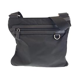 Prada-Prada Tessuto Triangle Logo Plate Messenger Bag-Black