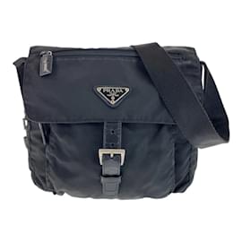 Prada-Prada Tessuto Triangle Logo Plate Messenger Bag-Black