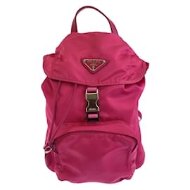 Prada-Prada Tessuto Triangle Logo Plate Pink Backpack-Pink