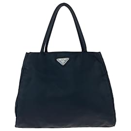 Prada-Prada Tessuto Triangle Logo Plate Tote Bag-Black
