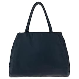 Prada-Prada Tessuto Triangle Logo Plate Tote Bag-Black