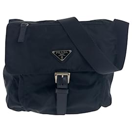 Prada-Prada Tessuto Triangle Logo Plate Shoulder Bag-Black
