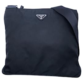 Prada-Prada Tessuto Triangle Logo Plate Shoulder Bag-Black