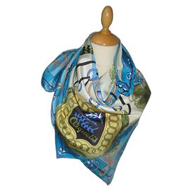 Autre Marque Lenço de seda multicolorido com borda turquesa Multicor