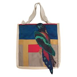 Prada-Prada Patchwork Bird Triangle Logo Tote Bag-Multiple colors,Beige