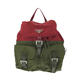 Prada-Prada Tessuto Triangle Logo Plate Red Rucksack-Red