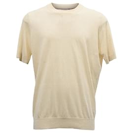 Brunello Cucinelli-Brunello Cucinelli Jersey T-Shirt in Beige Linen and Cotton-Blend -Beige
