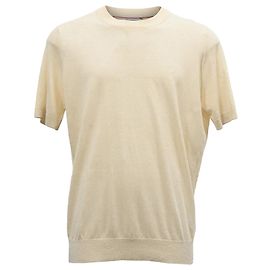 Camiseta de jersey Brunello Cucinelli em linho bege e mistura de algodão Bege