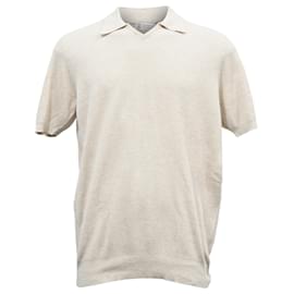 Brunello Cucinelli-Brunello Cucinelli Pointed-Flat Collar Polo Shirt in Cream Cotton-White,Cream