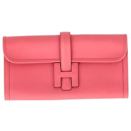 Hermès Swift Jige Duo Clutch aus rosa Leder Braun Pink