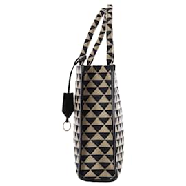 Prada- Prada Large Symbole Embroidered Tote Bag in Black and Beige Polyester-Beige