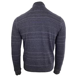 Hugo Boss- Boss by Hugo Boss Striped Zipped Sweater in Navy Blue Cotton-Blue,Navy blue