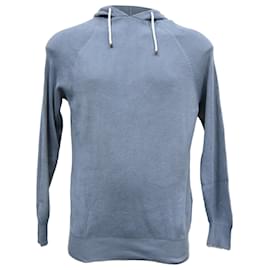 Brunello Cucinelli-Brunello Cucinelli Rib Knit Pullover Hoodie in Light Blue Cotton-Blue,Light blue