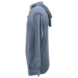 Brunello Cucinelli-Brunello Cucinelli Rib Knit Pullover Hoodie in Light Blue Cotton-Blue,Light blue