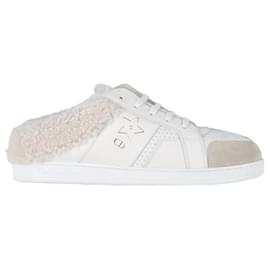 Dior-Dior Star Shearling Low Top Sneakers in White Calfskin Leather-White,Cream