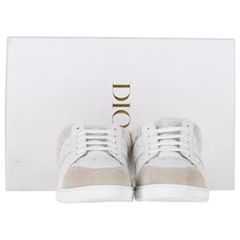 Dior-Dior Star Shearling Low Top Sneakers in White Calfskin Leather-White,Cream