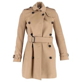 Burberry-Burberry Double-Breasted Belted Peacoat in Brown Wool-Brown,Red