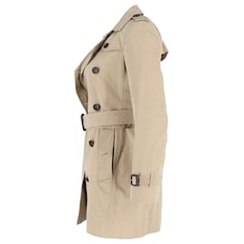 Burberry- Burberry Double-Breasted Belted Peacoat in Brown Cotton-Brown,Red