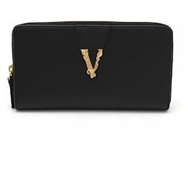 Versace-Versace Virtus Leather Zip Wallet Black-Black