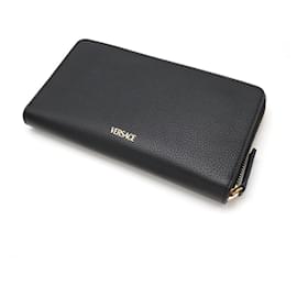 Versace-Versace Virtus Leather Zip Wallet Black-Black