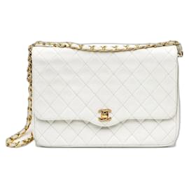 Chanel-Chanel Timeless Classic Turn Lock Medium Single Flap-White