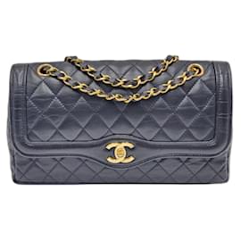 Chanel-Chanel Vintage Timeless Paris Medium Double Flap with 24k Gold Hardware-Black