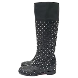 Christian Louboutin-Christian Louboutin Studded Flat Knee Black Boots Sz. 38-Black