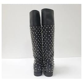 Christian Louboutin-Bottes noires à genoux à clous plates Christian Louboutin taille 38-Noir
