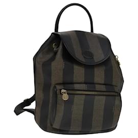 Fendi-FENDI Pecan Canvas Backpack Brown Black gold Auth 111604-Brown,Black,Golden