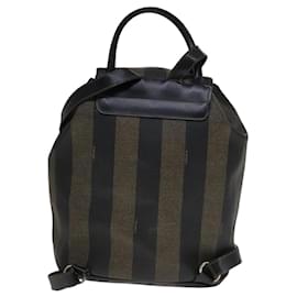 Fendi-FENDI Pecan Canvas Backpack Brown Black gold Auth 111604-Brown,Black,Golden