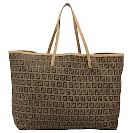 Fendi-FENDI Zucchino Canvas Tote Bag Beige Auth ac3574-Beige