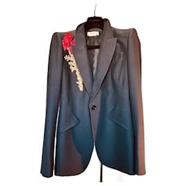 Alexander Mcqueen-Coral-embellished One-button Viscose Blazer In Black-Black