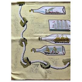 Hermès-Hermès silk square model 'Bottles at Sea'-Yellow