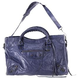 Balenciaga-Balenciaga Mineral Motorcycle City Bag in Blue Lambskin Leather -Blue