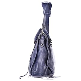 Balenciaga-Balenciaga Mineral Motorcycle City Bag in Blue Lambskin Leather -Blue